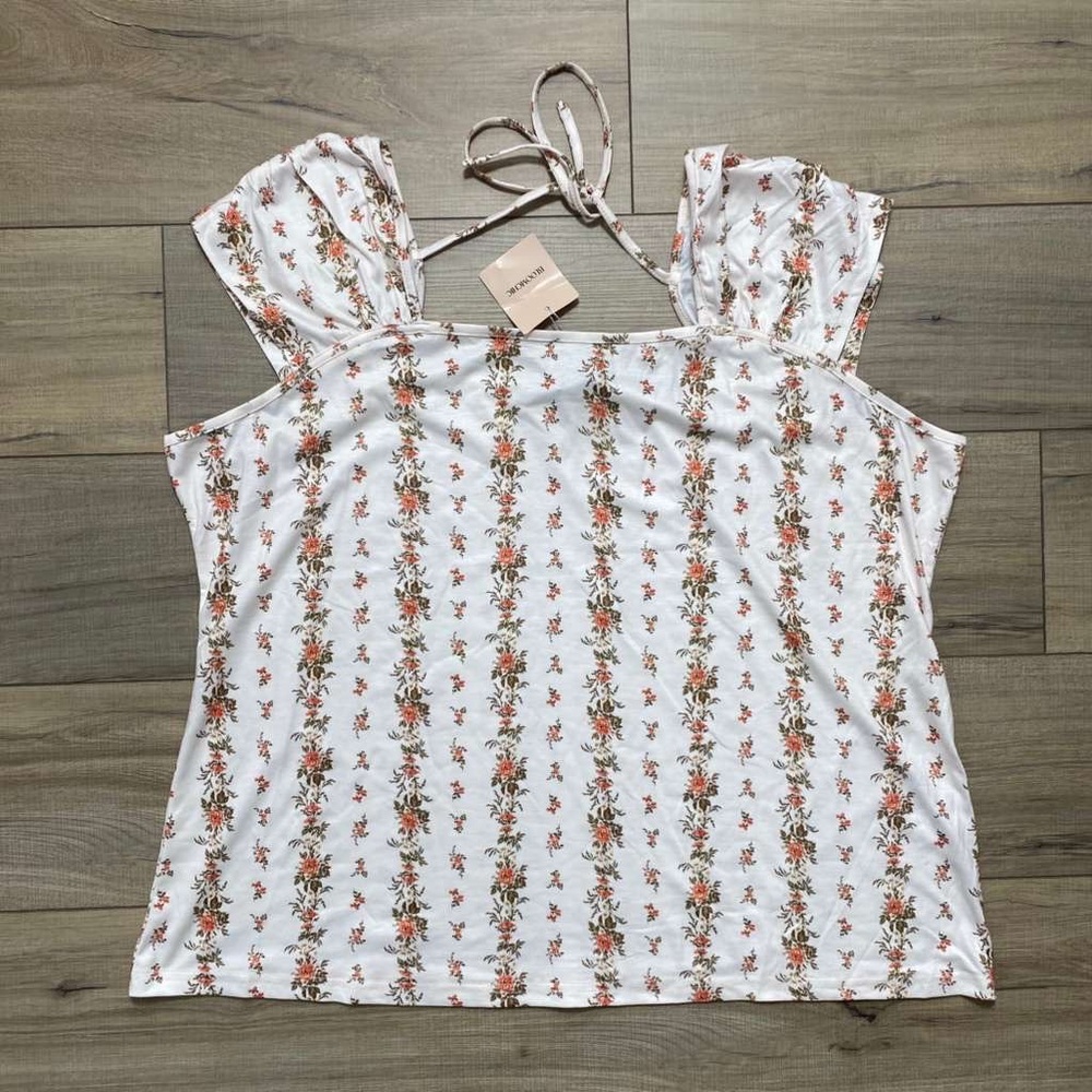 Bloomchic Women's Square Neck Cap Sleeve Floral Top Size 22-24 Cream